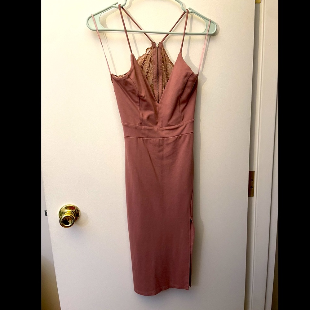 Windsor Party Dress with leg slit, Rouge Pink, size M